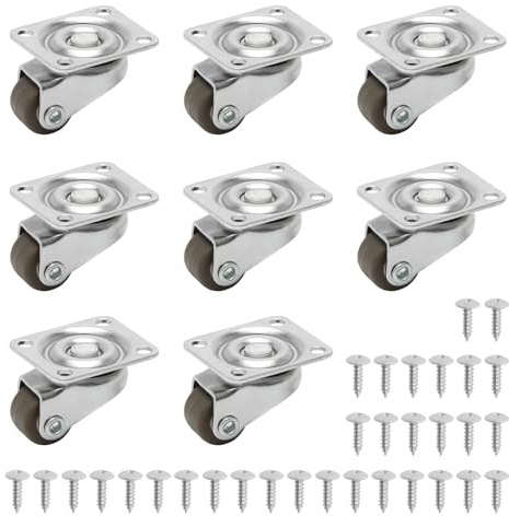 8 Stück Möbelrollen, Rollen für Möbel 360° Drehbar Geräuscharme Gummirollen | Möbelrolle Raddurchmesser 12 mm, Befestigungsplatte 26,5 x 22,5 mm