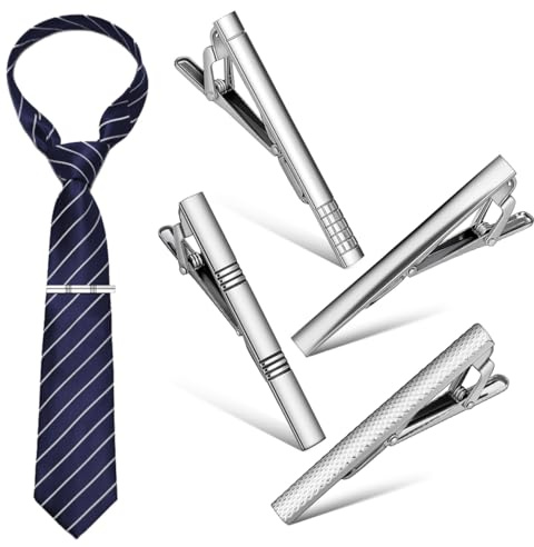 4 Pcs Silver Tie Clips for Men,Mens Tie Clip Bar Shirt Metal Necktie for Men Suit Accessories Formal Suit Wedding Business Graduation Daily Use, Boyfriend Husband Father Dad