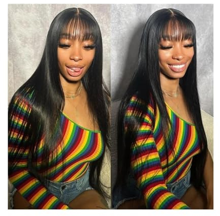 perücken Glatte 3x1 Mittelteil-Spitzenperücken mit Pony Brasilianische Echthaarperücken Perücke(10inches)