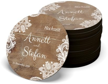 Personalisierte Bierdeckel/Untersetzer 6er Set abwaschbar und Wieder verwendbar - Rustikal ohne Foto - hochwertiges HDF 3mm (gepresstes Holz) mit klarem, intensiven UV-Druck