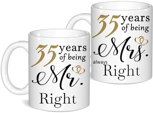 35 Year Anniversary Coffee Mugs Set of 2, 35th Anniversary Wedding Gifts for Wife Husband Parents Grandparents Men Women Him Her, 35 Year Valentines Engagement Couple Cups