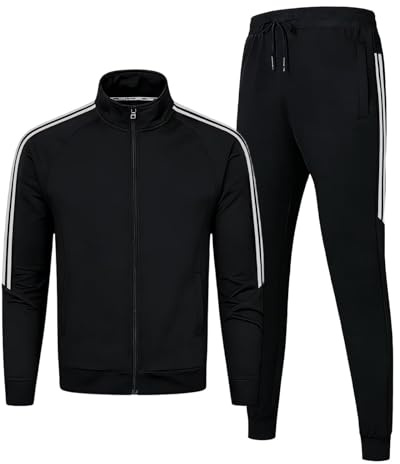 Clufar Trainingsanzug Herren Fussball Jogginganzug Herren mit Reißverschluss Schwarz Tracksuit Teenager Polyester Sportswear Atmungsaktiv Männer Sportanzug Freizeitanzug Fitness Gym,M Black