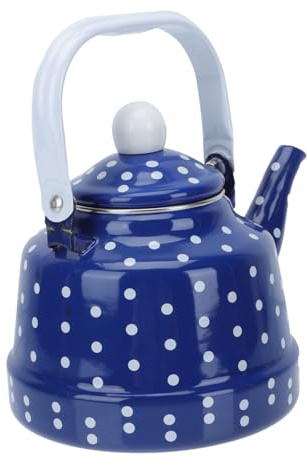 SAFIGLE Tetera Esmaltada con Mango de Acero Resistente y Diseño Vintage de Puntos Blancos Hervidor para Estufa de Inducción y Gas Apta para Cocina