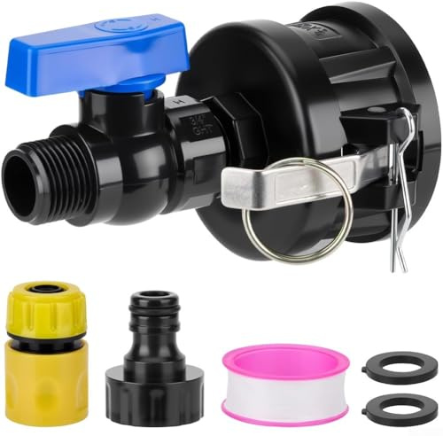 HanOaki IBC Schlauchadapter-Set mit 5,1 cm Nockenverriegelung, Kugelhahn mit hohem Durchfluss, 1,9 cm GHt-Gartenschlauch-Schnellverbinder, auslaufsichere Polypropylen- und PVC-Konstruktion