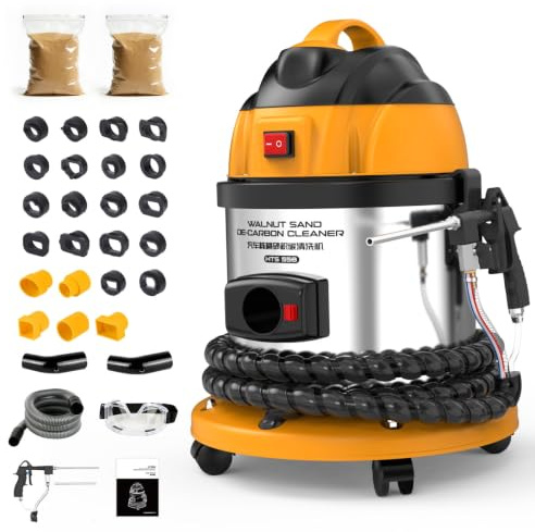 PLAYOCCAR HTS558 Machine à Sabler au Sable de Noix 220V, Nettoyeur Professionnel de Dépôts de Carbone du Moteur et Vannes d'Admission, avec 2kg de Sable Abrasif Inclus