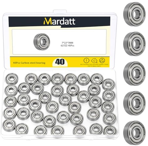 Mardatt 40 Stück 627ZZ Kugellager Sortiment, 7 x 22 x 7 mm, Kohlenstoffstahl Tiefenfurchrillenlager, doppelt geschützte Lager für Niedergeschwindigkeits-Übertragungsausrüstung, Rollen