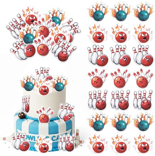 SYKYCTCY 60 Pack Edible Bowing Cupcake Toppers Sports Theme Bowling Cupcake Picks Cupcake Picks Decoration for Sports Theme Baby Shower Kids Birthday Party Cake Decorations Supplies