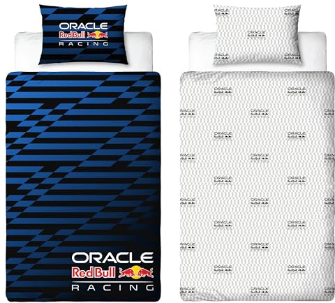 Character World Oracle Red Bull Racing Offiziell Lizenziertes Einzelbettwäsche-Set | Design „Automatic“ | Beidseitig wendbares Bettwäsche-Set mit passendem Kissenbezug | Einzelbett-Set | Polycotton