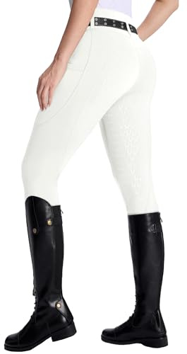 DMVOD Women's Horse Riding Pants Active Silicon Grip Full Seat Breeches for Women Equestrian Pants White XL