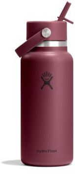 Hydro Flask – Wide Flex Straw Cap 946 ml (32 oz) Bottle | Stainless Steel, Leakproof Straw, Dishwasher Safe – Insulated Cold 24 Hrs – Wide Mouth, Ice Cube Friendly – Burgundy