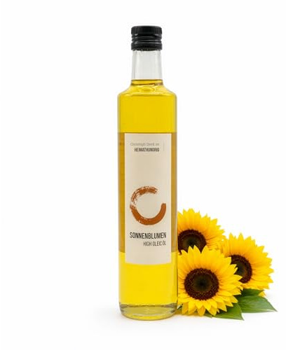 Heimathungrig - Sonnenblumenöl High Oleic Öl schonend kaltgepresst (3x500ml, Glas) Hergestellt aus ausgewählten Sonnenblumenkernen - Speiseöl mild-nussiger Geschmack, zum Braten, Backen & für Salate