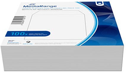 100 bustine porta cd e dvd in carta bianca con pattina di chiusura senza finestra