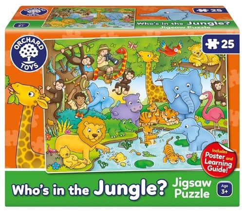 Orchard Toys Who's in the Jungle? Jigsaw Puzzle, 25-Piece Jungle Themed Puzzle, For Kids Age 3+, Includes Poster and Educational Learing Guide