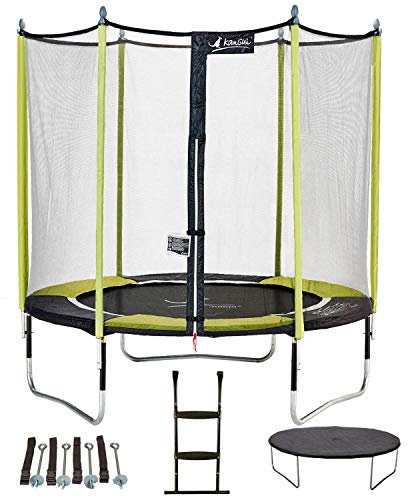 Kangui - Trampoline de Jardin 244 cm + Filet de sécurité + échelle + bâche de Protection + kit d'ancrage JUMPI Vert/Noir 250