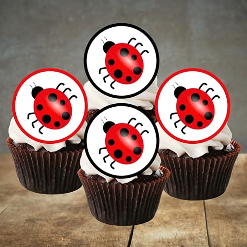 24 essbare Muffindekorationen mit vorgeschnittenen Marienkäfer-Motiven – Oblaten, rund, Kuchendekorationen von Stand Up, UNCUT