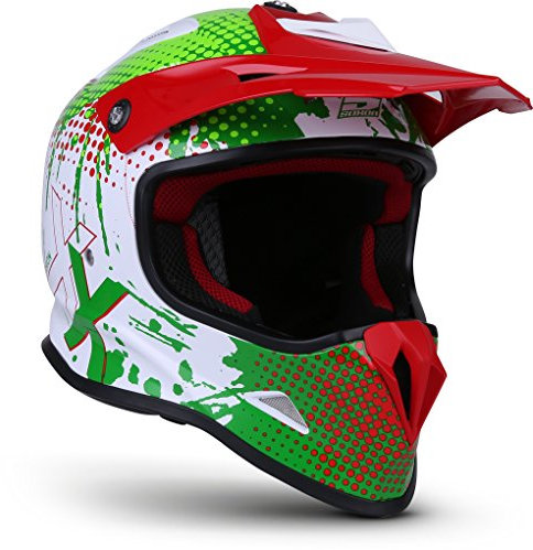 Soxon® SKC-33 „Fusion Green“ · Kinder Cross-Helm · Motorrad-Helm MX Cross-Helm MTB BMX Cross-Bike Downhill Off-Road Enduro-Helm · ECE 22.05 Schnellverschluss SlimShell Tasche S (53-54cm)