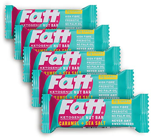 Fatt Keto Nut Bars - Caramel & Sea Salt, 5-Pack - 2g Carbs - 100% Natural Low-Carb Keto Snack Bar with Super Fats - High Fibre, Low Sugar, Sweetener Free & Vegan - Aka Fattbar