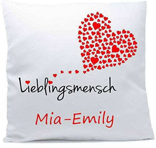 Kissen Lieblingsmensch mit Namen Herzen 40x40 cm inkl. Füllung Kuschelkissen, Kissen Farbe:Vorderseite + RS weiß strukturierte Oberfläche