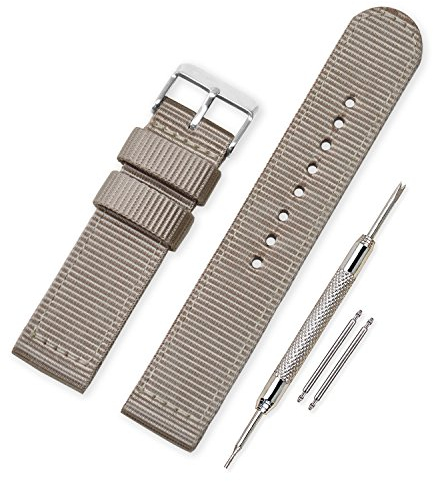VINBAND Unisex Militär Nylon Uhrenarmband mit Edelstahl Silberne Schnalle 20mm Hellbraun