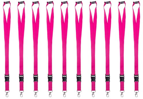 Karteo Schlüsselband pink mit Karabinerhaken und Sicherheitsverschluss [10 Stück] Lanyard mit Schnalle für Kartenhüllen Kartenhalter und Ausweise