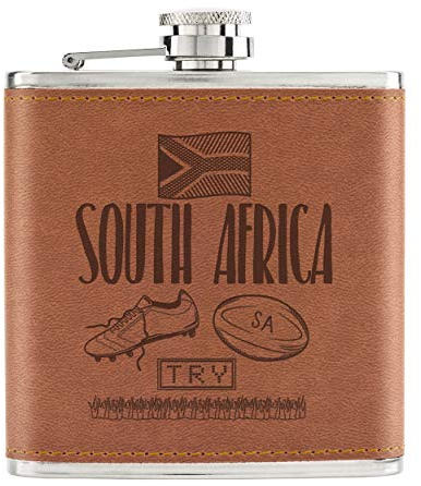 Rugby South Africa 6oz PU Leather Hip Flask Tan