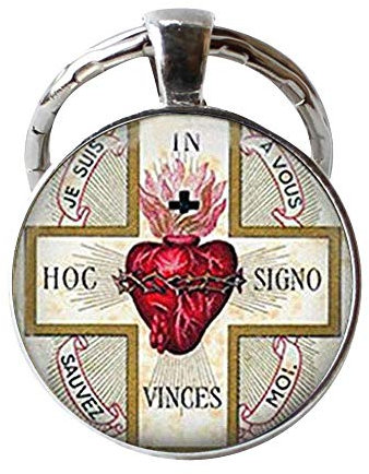 Porte-clés Sacré Cœur. Cœur flamboyant. Porte-clés religieux Jésus Christ