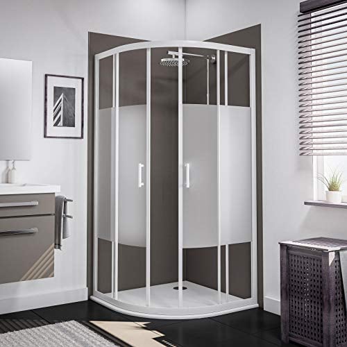 Schulte paroi de douche accès d’angle arrondie, 90 x 90 x 190 cm, avec portes coulissantes, 4 portes, encadré, profilé blanc, verre de sécurité 5 mm décor décent, plage de réglage 88.5-91.0 cm