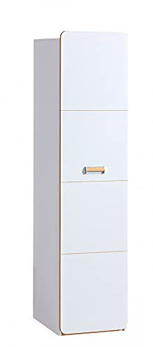Furniture24 Drehtürenschrank LORENTO L2 Hochschrank 1 Türiger Schrank mit Kleiderstange und Einlegeboden (Briliant Weiß/Nash Eiche)