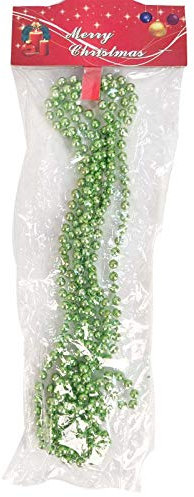 [6mm Green] 3 Yards Metallic Chunky Pearl Bead Garlands - Xmas Shiny Reel String