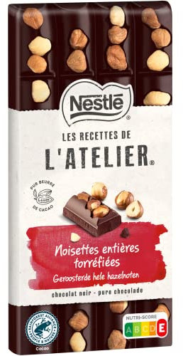 Nestlé Les Recettes de L'Atelier - Tablette Chocolat Noir Noisettes entières torréfiées - 170g