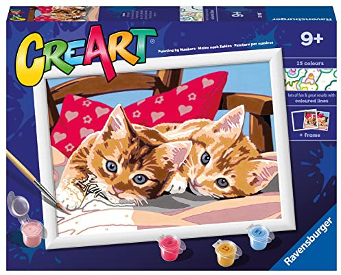 Ravensburger - CreArt Serie D, Gatitos en la Almohada, Pintura por Numeros, Kit de Pintura para Niños, Juego Educativo para Niños de 9+ Años, 26x20 cm