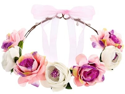 PartyDeco Blumenkranz für Haare 17cm - flexibel einstellbar - Boho Haarkranz mit Blumen - Blumenhaarkranz als Kopfschmuck für Hochzeit JGA Festival - Haarschmuck & Haar Accessoires - Rosa Pink