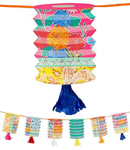 Talking Tables Paper Lantern Garland Bunting with Tassels-3m | Brightly Coloured Boho Party Decorations for Encanto Birthday, Mexican Fiesta, Chinese Celebration, Summer Garden, GARLANDLANT