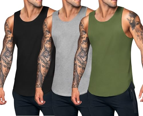 COOFANDY Tank Top Herren Sport Unterhemd Herren Tanktop Gym Achselshirts Fitness Tankshirt Muskelshirt Regular Fit Schwarz/Gray/Army Green XXL