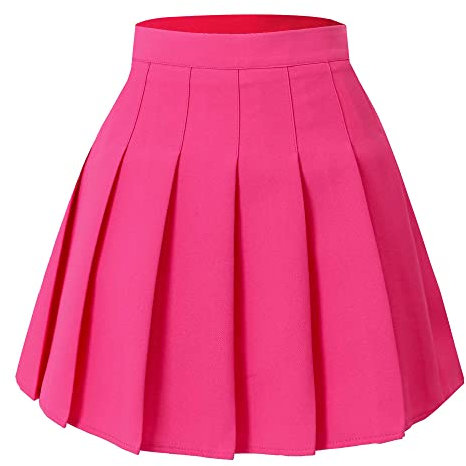 Hoerev Jupe Patineuse Courte plissée à Taille Haute pour Femme et Fille, Rose, 38