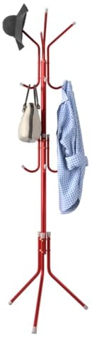 BAKAJI Attaccapanni Appendiabiti Design Moderno a Piantana da Terra in Metallo con 12 Ganci Appendi Abiti e Base Treppiede Dimensione 45 x 45 x 176 cm Arredamento Ingresso Casa (Rosso)
