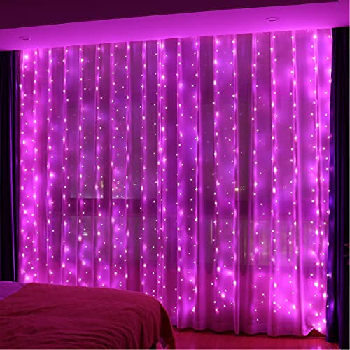 HXWEIYE 300LED Pink Fairy Curtain Lights with Remote Timer Adjustable Brightness for Bedroom, 3mx3m USB Powered 8 Modes Window Fairy String Lights for Indoor, Outdoor,Weddings, Party,Decorations