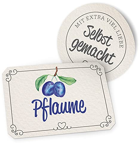 itenga Marmeladen Etikett Pflaume Aufkleber selbstgemacht Sticker weiß Landhausstil selbstklebend - hochwertiges Papier - 10 Aufkleber rund und 10 Aufkleber rechteckig