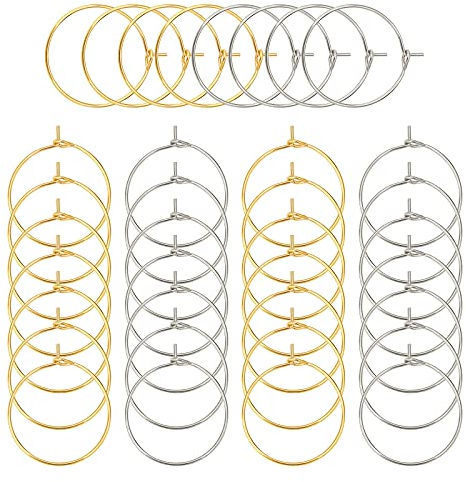 UNICRAFTALE Über 100pcs 20mm 2 Farben Ohrring Creolen 21 Gauge Edelstahl DIY Rohlinge Creolen Weinglas Charms Ringe Metall Ohrringe Zubehör Für DIY Ohrring Herstellung Golden Und Edelstahl Farbe