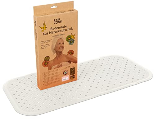 FAIR ZONE Badewannenmatte rutschfest 76x34 cm Antirutschmatte Badewanne Plastikfrei FSC Naturkautschuk 100% BPA+PVC frei Wanneneinlage in Perlweiß Weiß