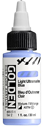 Golden : High Flow : Acrylic Paint : 30ml (1oz): Light Ultramarine Blue : S2 | Artist grade paint blending the strength of acrylic and versatility of ink for spraying, drawing, staining and mixed media.