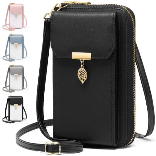 VOBUKE Handytasche zum Umhängen Klein RFID Schutz Umhängetasche Damen Leder Schultertasche mit 12 Kartenfächer Handy Crossbody Tasche Multifunktionale Reißverschluss Abnehmbar Schultergurt Geldbörse