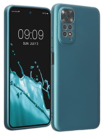 kwmobile Handyhülle kompatibel mit Xiaomi Redmi Note 11 / Note 11S Hülle - weiche Silikon Case metallisch schimmernd in Metallic Karibikblau