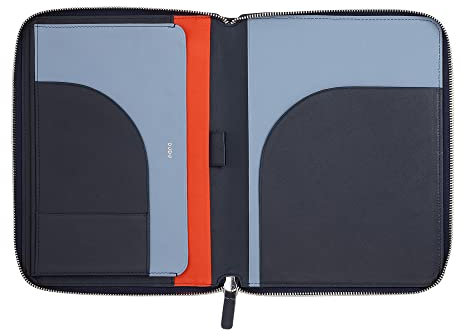 DUDU Cartella Portadocumenti A5 in Vera Pelle da Uomo Donna, Porta Tablet iPad Mini, Portablocchi, Organizer per Blocco Note Quaderno A5 Navy