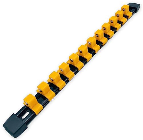 JIYOSE 1/2 inch, 3/8 inch, and 1/4 inch Drive Socket Rail Holders Yellow Orange Green… (Yellow,1/2-Inch Drive)