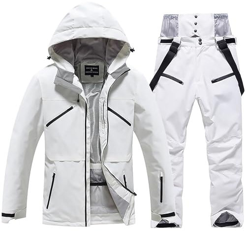 Ensemble de vestes et pantalons de ski pour femmes, coupe-vent imperméable, combinaison de snowboard chaude pour l'hiver,White1,3XL