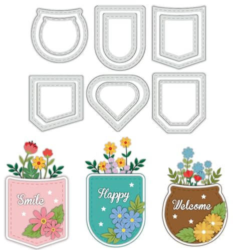 BENECREAT Taschen-Stanzformen Blumentopf-Schablonen Herz Elliptische Taschen Dekorative Prägeschablonen Für Scrapbooking, Fotoalbum, Grußkartenherstellung, 0.8 mm Dick