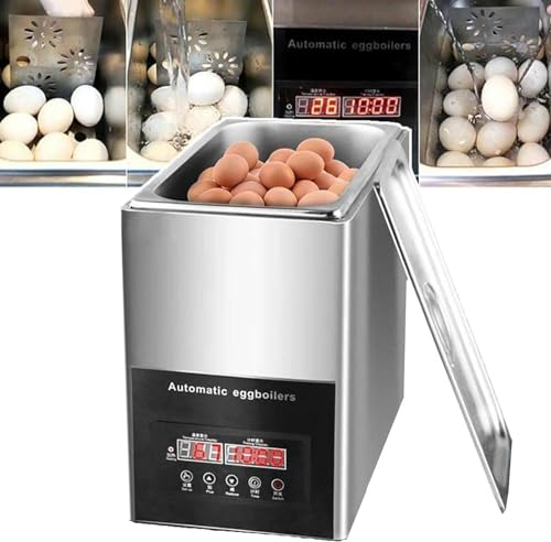 Electric Egg Cooker Boiler, 800W Hot Spring Egg Cooker, Rapid Egg-Maker & Poacher, Commercial 9l Large Capacity Intelligent Automatic Half-Boiled Egg Soft-Boiled Egg Machine,Silver
