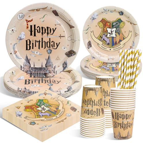 DANXIAN Wizard Geburtstags Deko, Magischer Wizard Partygeschirr Set, Wizard Pappteller Kindergeburtstag, Happy Birthday Deko Partyzubehör Pappteller für Geburtstagsdeko Junge Mädchen Partys 20 Gäste