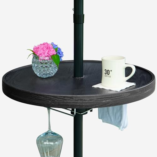 Zaquak Vassoio da tavolo per ombrellone da 58,4 cm, tavolo regolabile per esterni, con foro, piano rotondo portatile per spiaggia, giardino, piscina, nero